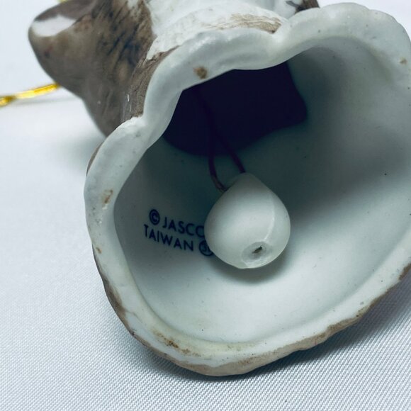 Handpainted Jasco Bisque Porcelain Cat Bell Christmas Ornament - Picture 9 of 11